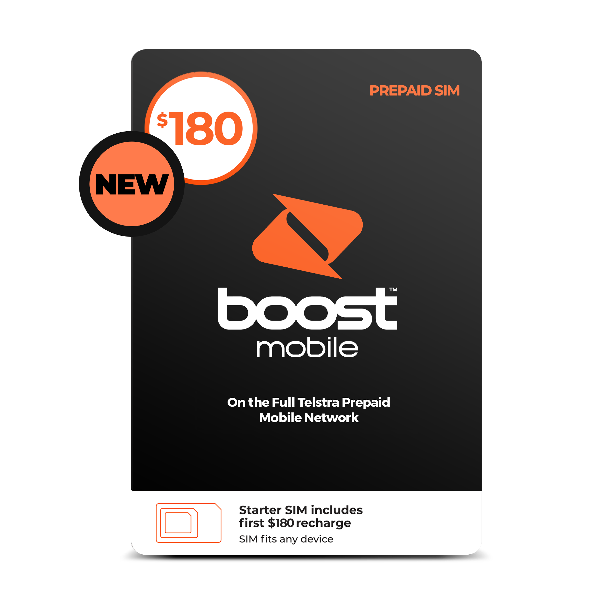 $180 Boost Mobile Prepaid SIM, on the Telstra Mobile Network, SIM fits any device