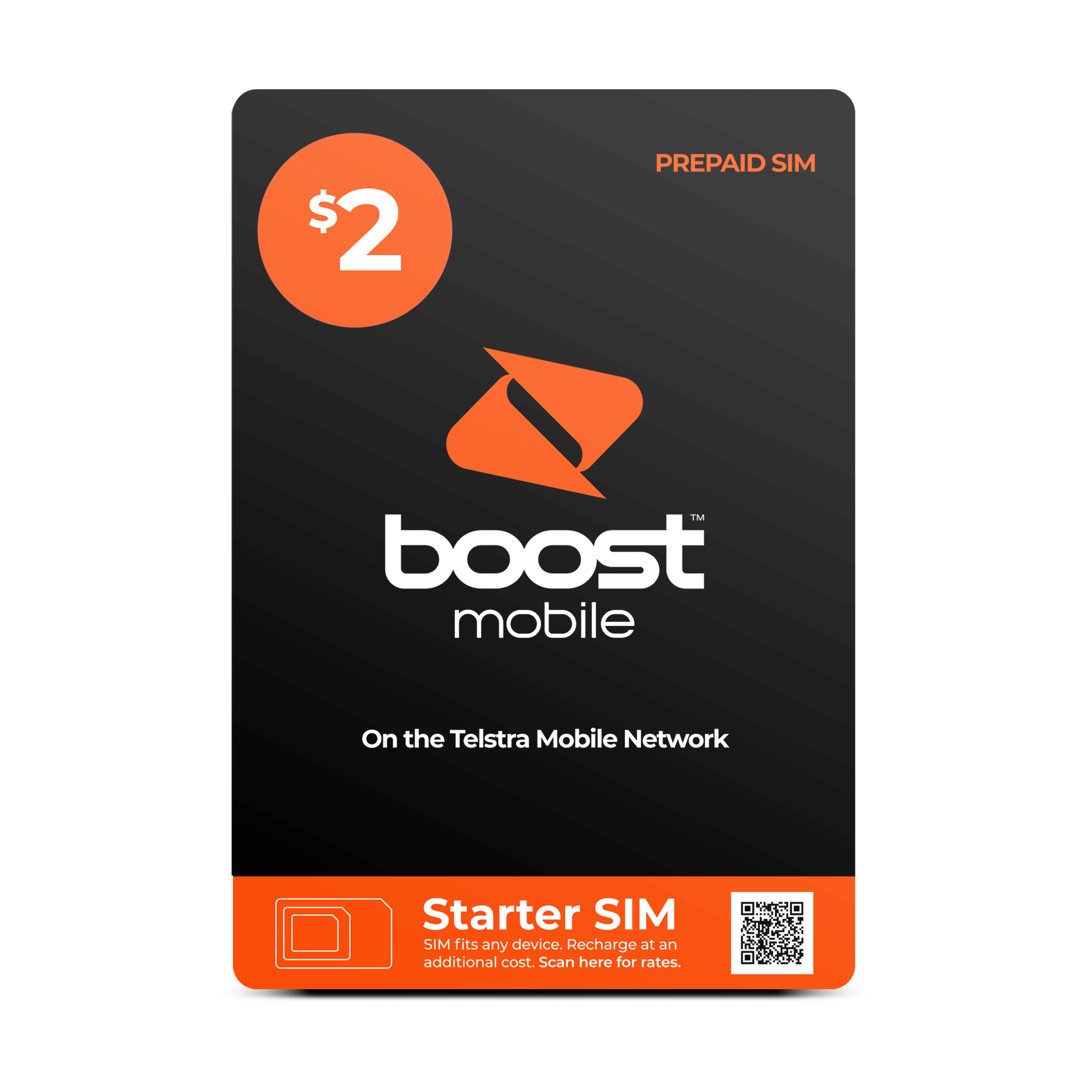 $2 Boost Mobile Prepaid SIM , on the Telstra Mobile Network, Recharge at an additional cost, SIM fits any device